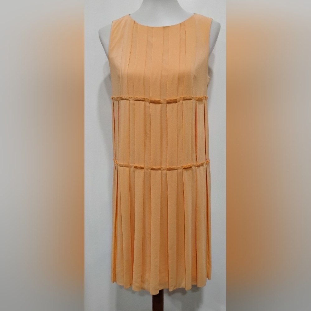 PLEATED PEACH SILK DRESS